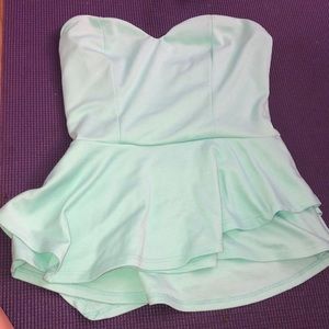 strapless mint green flare top